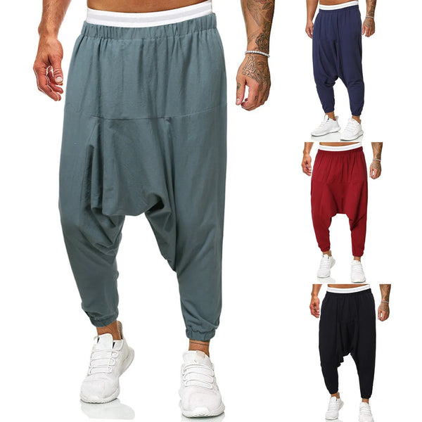 Punk Pajama Pants Men's Harem Trousers Training Trousers Wide Legs Yoga Trousers Loose Pure Colour Hip Length Trousers With