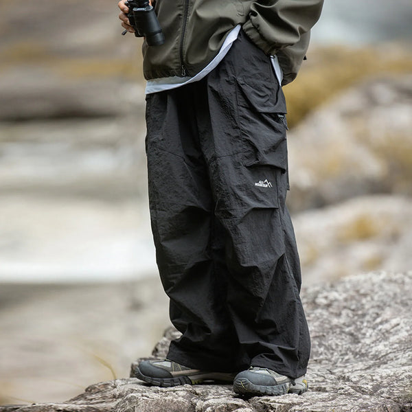 Male Summer Double Pleated Parachute Pants With Large Pockets Casual Outdoor Cargo Men'S Outdoor Sports Jogging Tactical Pants