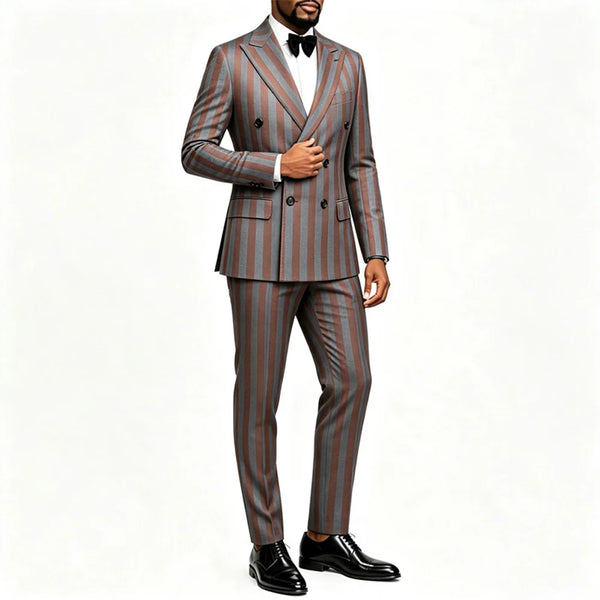 Men's Jacquard 2 Piece Suits Slim Fit Double Breasted Suit Jacket Pants Set Casual Wedding Casual Business