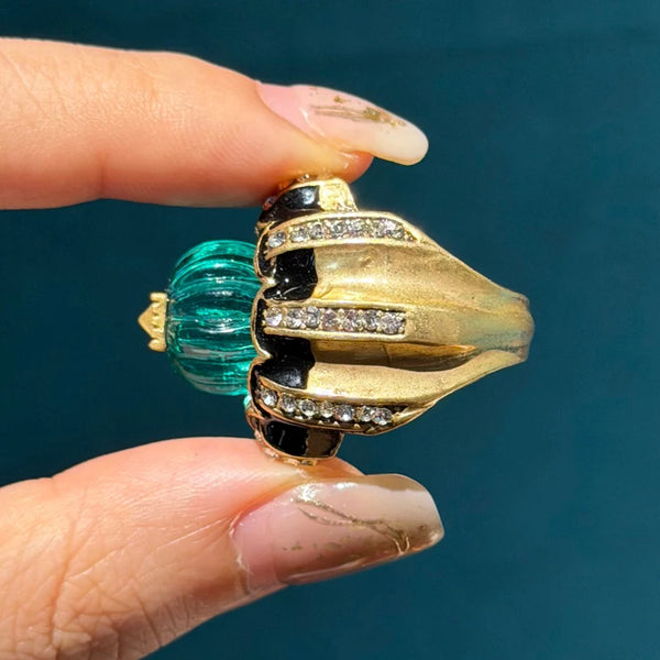 Vintage Rings For Woman Pumpkin Green Resin Black Gold Color Rhinestone Luxury Jewelry High-End Accessories Thanksgiving 2026