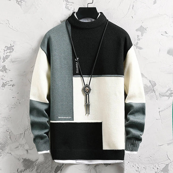 Light Weight Sweaters For Men Casual Fashion Trend Semi Turtleneck Long Sleeved Sweater Old Money Clothes Color Block Pullovers