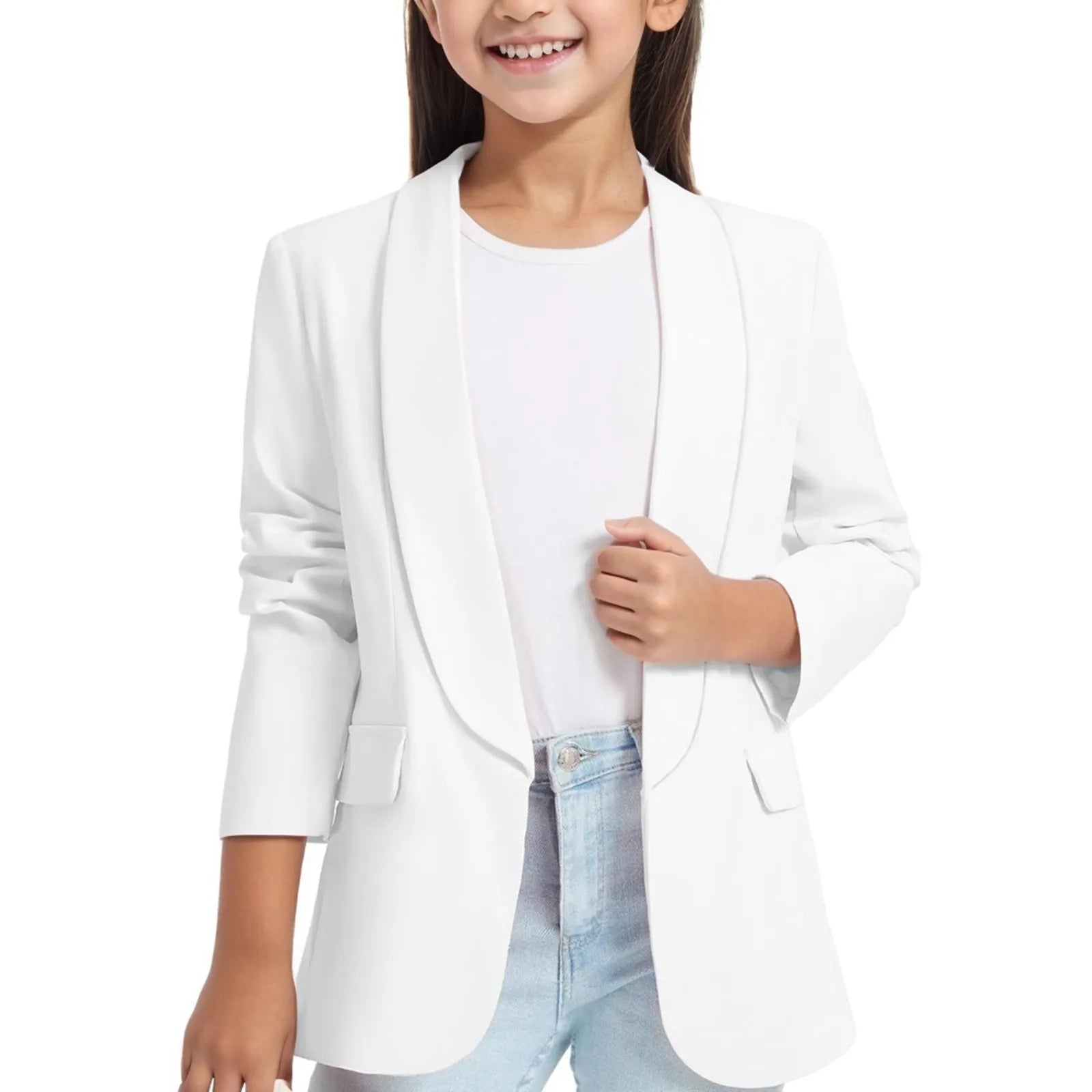5t Girls Clothes Winter Girls Long Sleeve Shawl Formal Suit Jacket Open Front Inner Pocket For Kids Floral Long Sleeve Shirts
