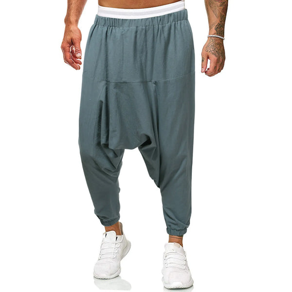 Punk Pajama Pants Men's Harem Trousers Training Trousers Wide Legs Yoga Trousers Loose Pure Colour Hip Length Trousers With