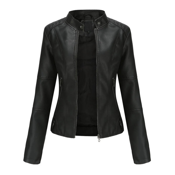 Women's Solid Color Pu Leather Jackets Slim Fit Zipper Leather Bomber Coat Turtleneck Women's Motorcycle Leather Jackets куртка