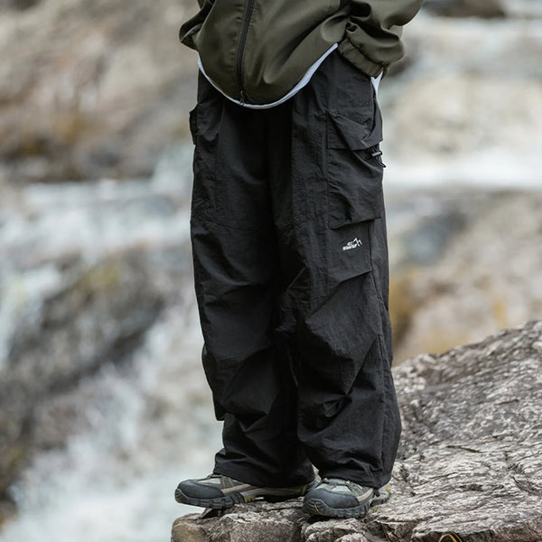 Male Summer Double Pleated Parachute Pants With Large Pockets Casual Outdoor Cargo Men'S Outdoor Sports Jogging Tactical Pants