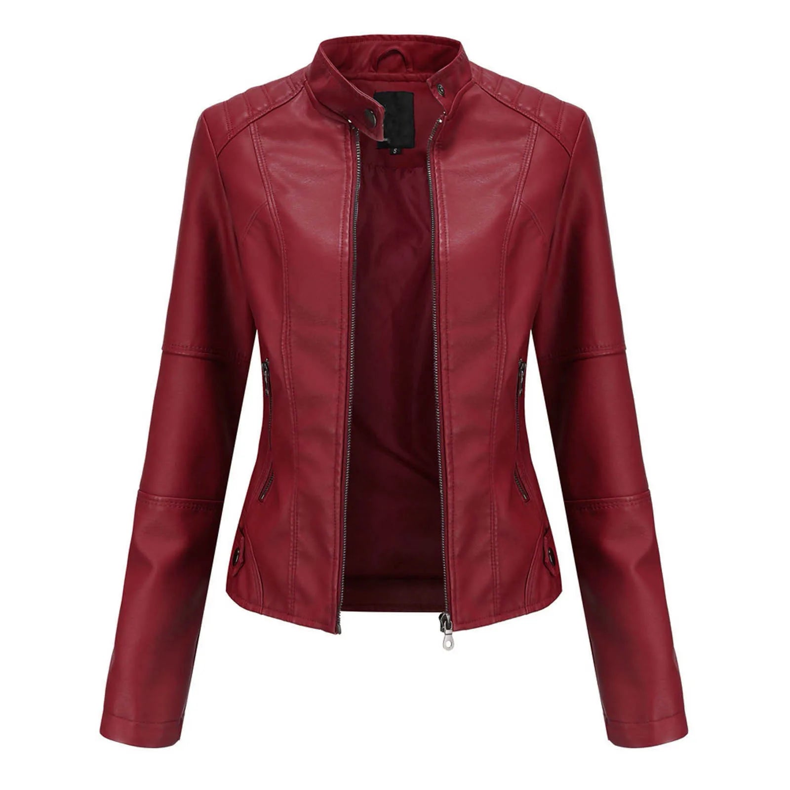 Women's Solid Color Pu Leather Jackets Slim Fit Zipper Leather Bomber Coat Turtleneck Women's Motorcycle Leather Jackets куртка