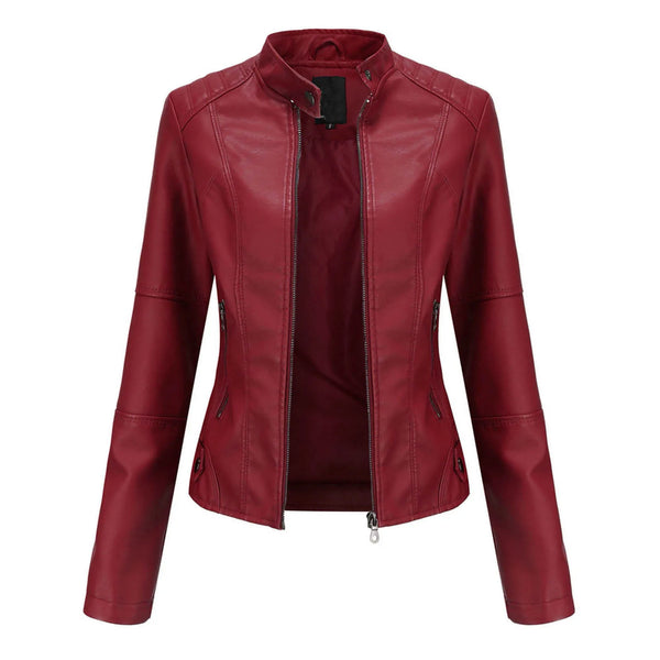 Women's Solid Color Pu Leather Jackets Slim Fit Zipper Leather Bomber Coat Turtleneck Women's Motorcycle Leather Jackets куртка