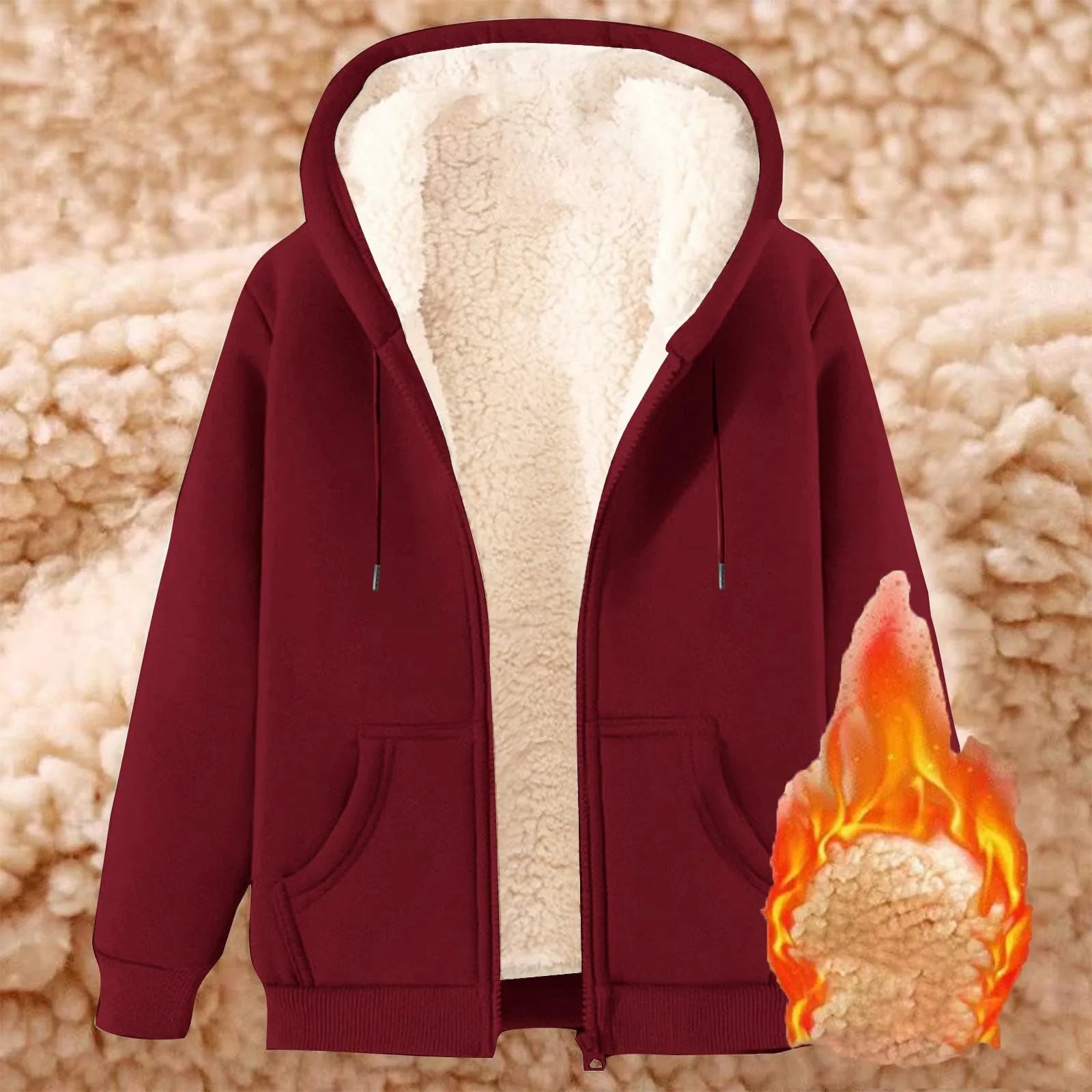 Women Solid Color Fleece Thickened Hoodies Large Size M-5XL Zip Up Warm Lined Thermal Sweatshirt Fall Winter Hooded With Pockets