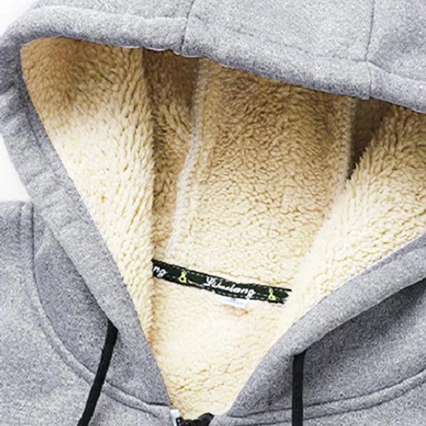 New Men's Solid Color Fleece-Lined and Thickened Winter Hooded Drawstring Sweatshirt Cardigan, Casual Warm Fleece-Lined Jacket