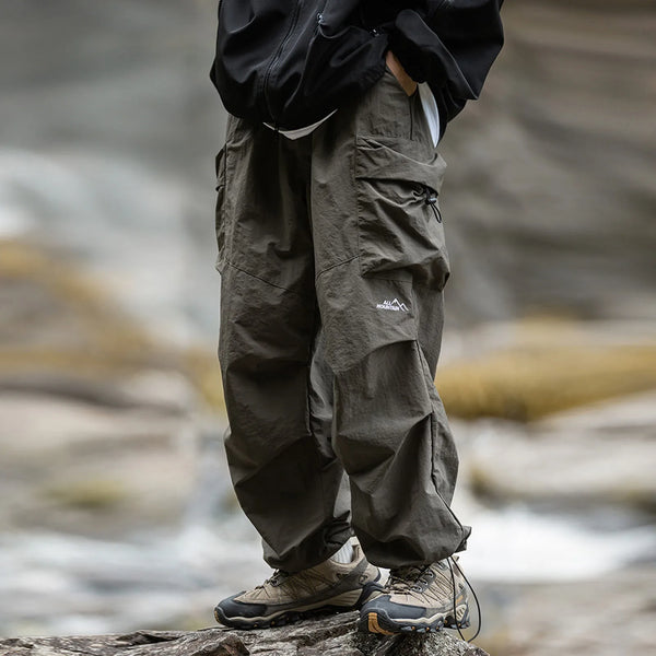 Male Summer Double Pleated Parachute Pants With Large Pockets Casual Outdoor Cargo Men'S Outdoor Sports Jogging Tactical Pants
