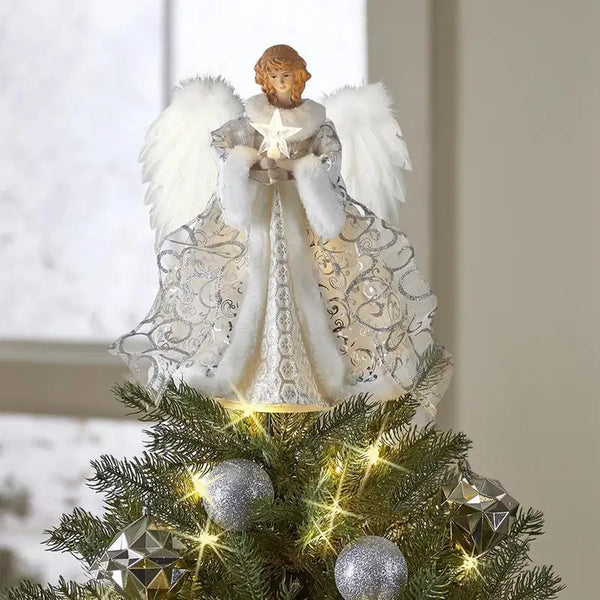 2024 Christmas Tree Angel Topper Lovely Angel Pendant Christmas Tree Toppers Sparkling Angel Statue Treetop Decoration