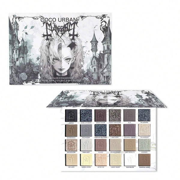 All In One Dark Goth Eye Makeup Set 24 Shades Matte Glitter Eyeshadow Palette with 3 Cream Gel Liners & 8pcs Eye Brush Kit Grunge Halloween Cosmetic Kit