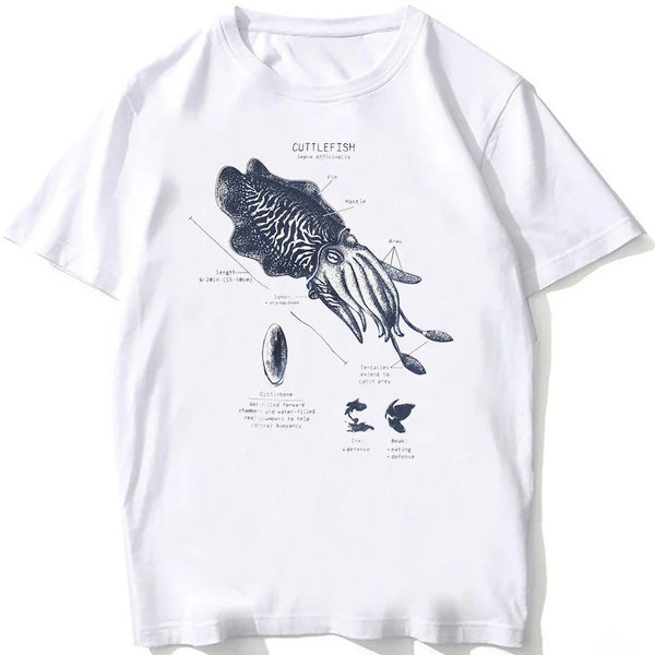 HOT SALE Casual Tee Beach Dive White Tee Vintage Tee Whale Shark Dissection Tee Female Hip Hop Aesthetic Comfortable Clothing