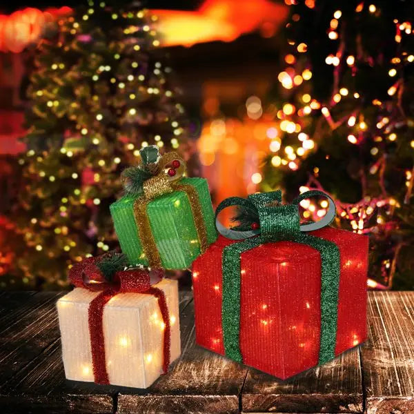 ABS Plastic LED60 Light Warm White Christmas Lights Three Piece Set in Onion Cloth Gift Box Model D0100XUDA9G