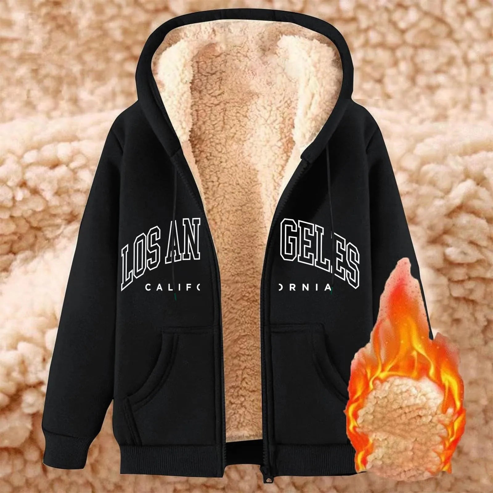 Women Solid Color Fleece Thickened Hoodies Large Size M-5XL Zip Up Warm Lined Thermal Sweatshirt Fall Winter Hooded With Pockets