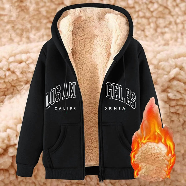 Women Solid Color Fleece Thickened Hoodies Large Size M-5XL Zip Up Warm Lined Thermal Sweatshirt Fall Winter Hooded With Pockets