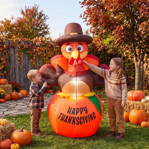 6ft Thanksgiving Inflatable Pumpkin Turkey With 7 Led Lights, Blow Up Outdoor Yard Lawn Garden Porch Party Indoor Decor Toy Display