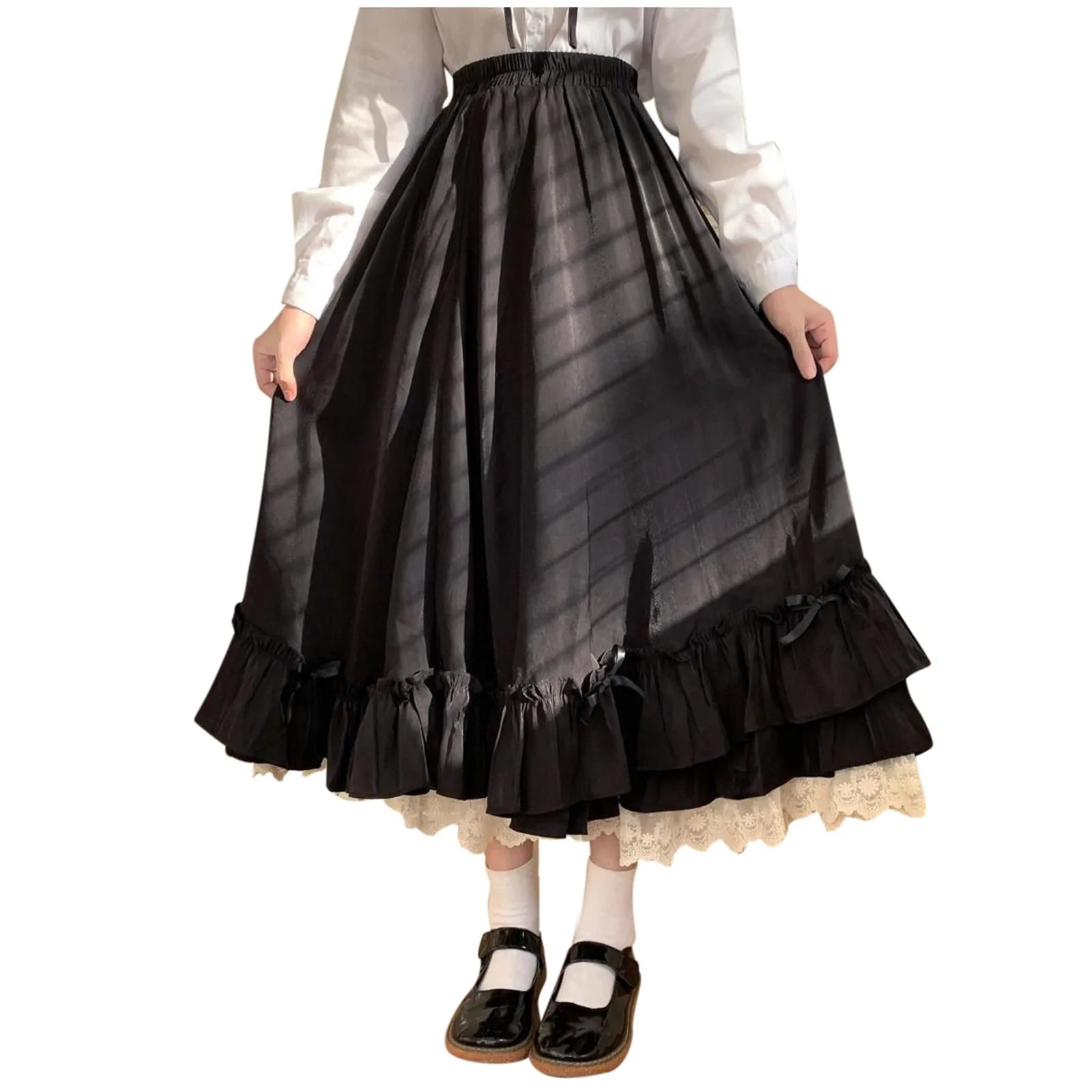 Women'S Solid Color Design Fashionable Japanese Girl Fairy Lace Half Length Skirt Black And White Maid Princess Skirt Fairy Y2k