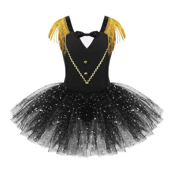 Girls Halloween Circus Ringmaster Costume Dancewear Sequins Mesh Tutu Gymnastics Leotard Dance Dress for Carnival Dress Up