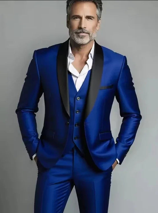 Jacket Vest Pants Solid Color Men's Formal Business Office Suit Groom Wedding Dress Party Blazer Waistcoat Trousers Tuxedo