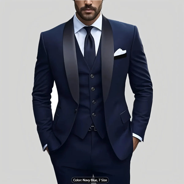 Jacket Vest Pants Solid Color Men's Formal Business Office Suit Groom Wedding Dress Party Blazer Waistcoat Trousers Tuxedo