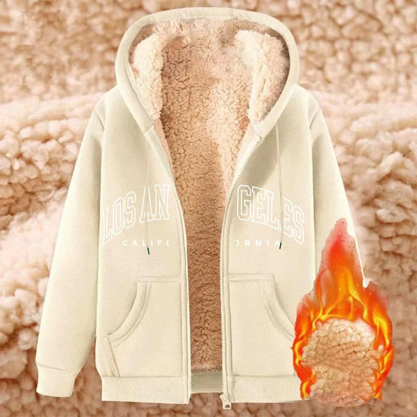 Women Solid Color Fleece Thickened Hoodies Large Size M-5XL Zip Up Warm Lined Thermal Sweatshirt Fall Winter Hooded With Pockets