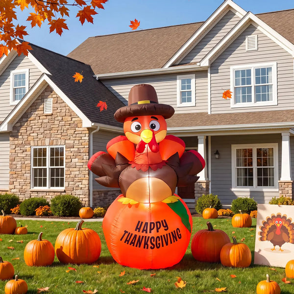 6ft Thanksgiving Inflatable Pumpkin Turkey With 7 Led Lights, Blow Up Outdoor Yard Lawn Garden Porch Party Indoor Decor Toy Display