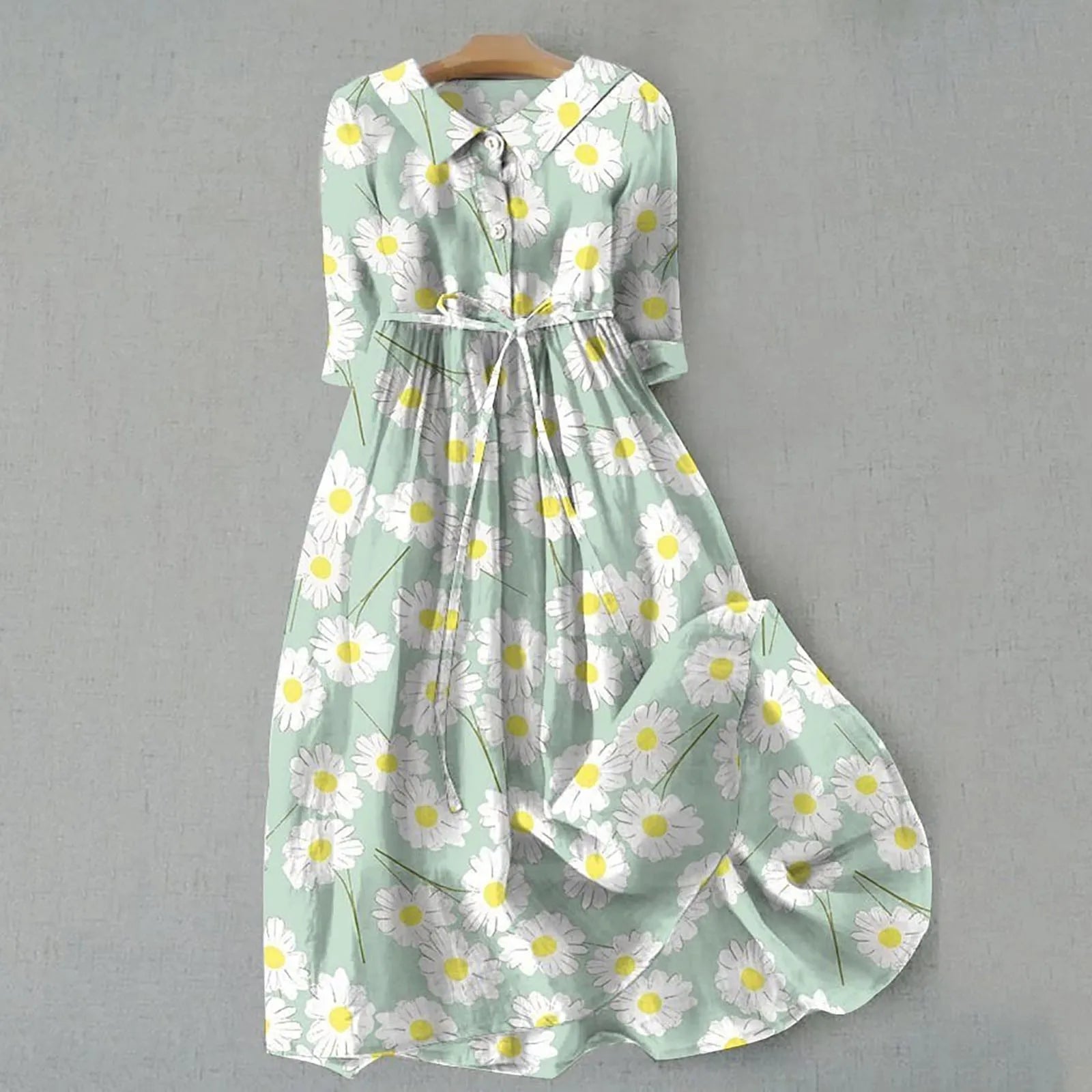 Women Korean Style Long Dresses Summer Half Sleeve Lace Up Shirt Dress Trendy A Line Ruffle Large Swing Dress Ropa De Mujer
