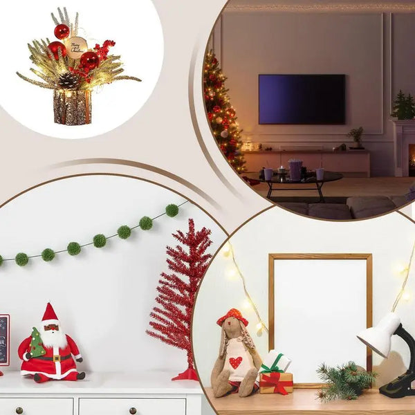 Christmas Table Decor Artificial Desk Christmas Tree With Berries Holiday Indoor Decorations 10cm/3.94 Inches Fake Potted Plants