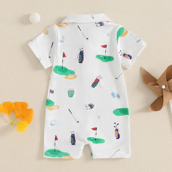 2024-11-25 Lioraitiin Baby Boy Girl Golf Romper Half Button-up Lapel Neck Short Sleeve Jumpsuit Summer Clothes