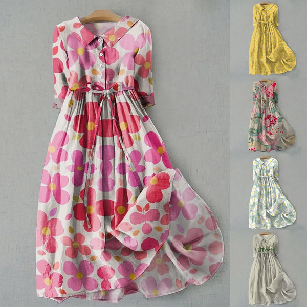 Women Korean Style Long Dresses Summer Half Sleeve Lace Up Shirt Dress Trendy A Line Ruffle Large Swing Dress Ropa De Mujer