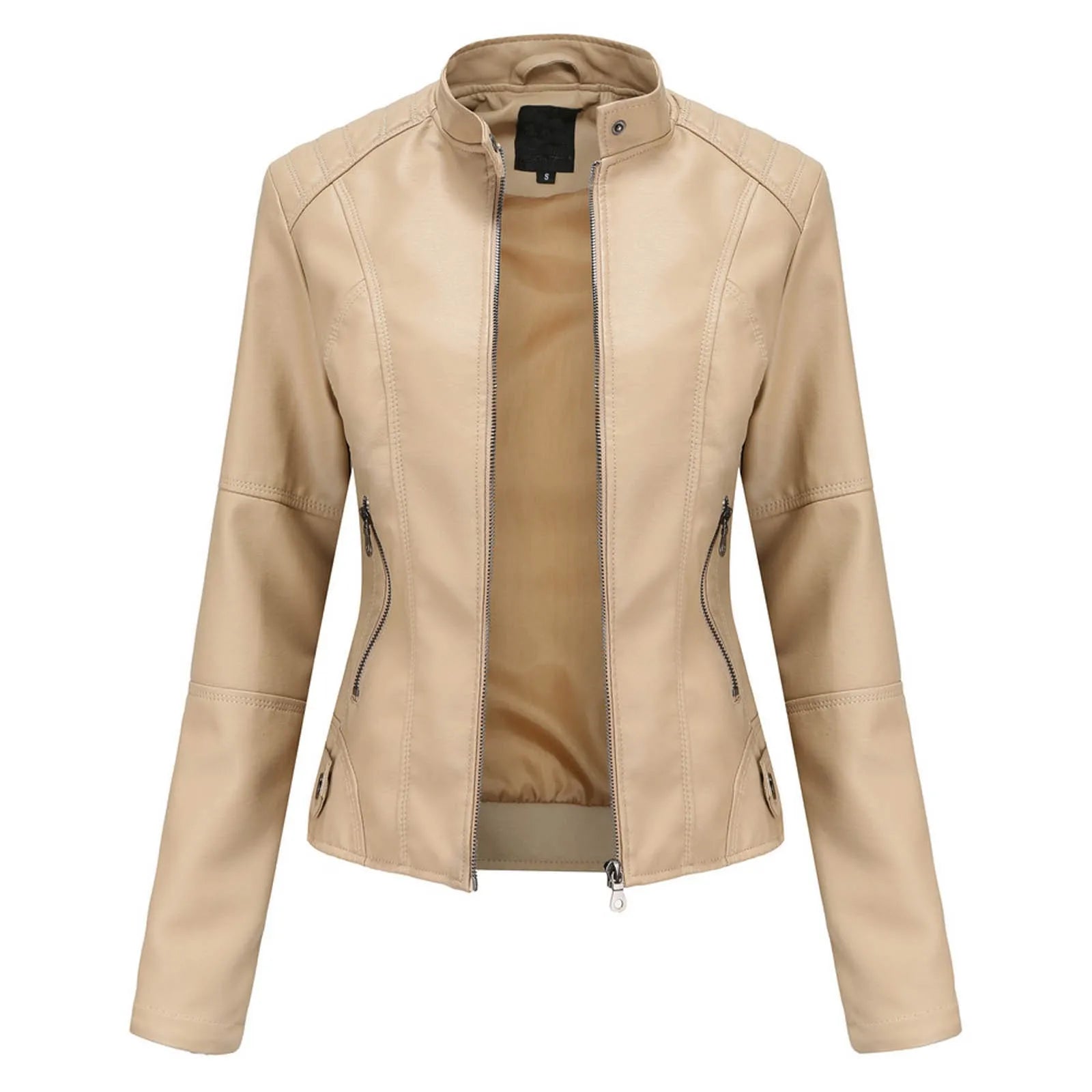 Women's Solid Color Pu Leather Jackets Slim Fit Zipper Leather Bomber Coat Turtleneck Women's Motorcycle Leather Jackets куртка