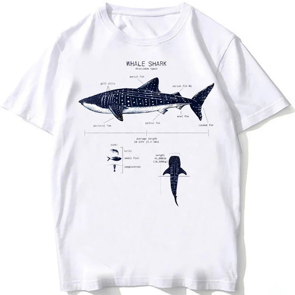 HOT SALE Casual Tee Beach Dive White Tee Vintage Tee Whale Shark Dissection Tee Female Hip Hop Aesthetic Comfortable Clothing
