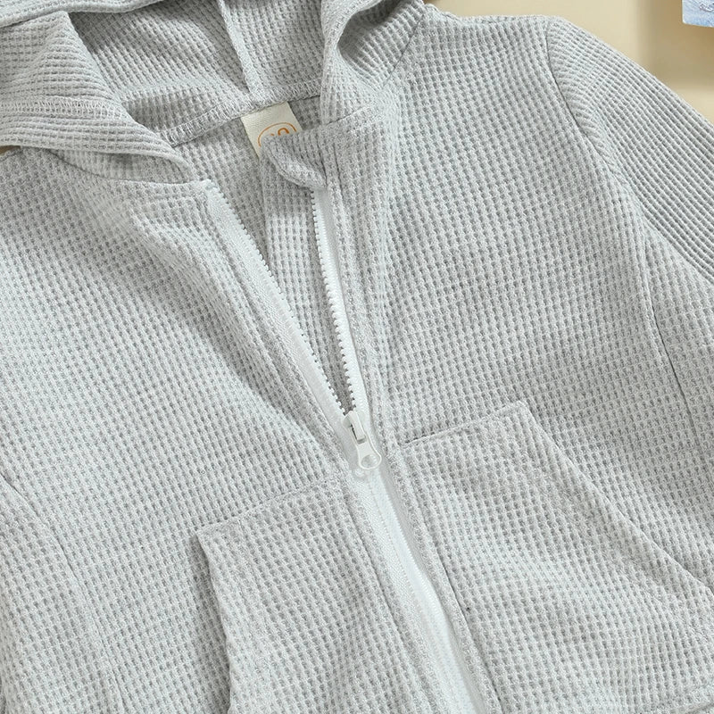 2023-07-11 Lioraitiin 12M-5Years Kids Hoodie Long Sleeve Hooded Zip-up Hoodie Solid Sweatshirt Jacket for Boys Girls