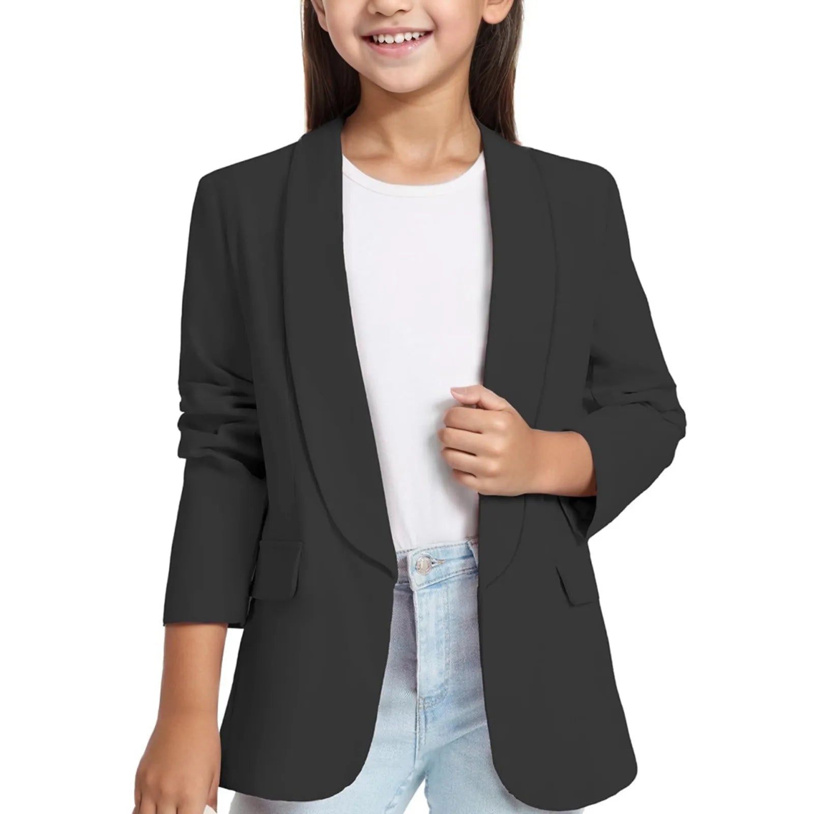 5t Girls Clothes Winter Girls Long Sleeve Shawl Formal Suit Jacket Open Front Inner Pocket For Kids Floral Long Sleeve Shirts