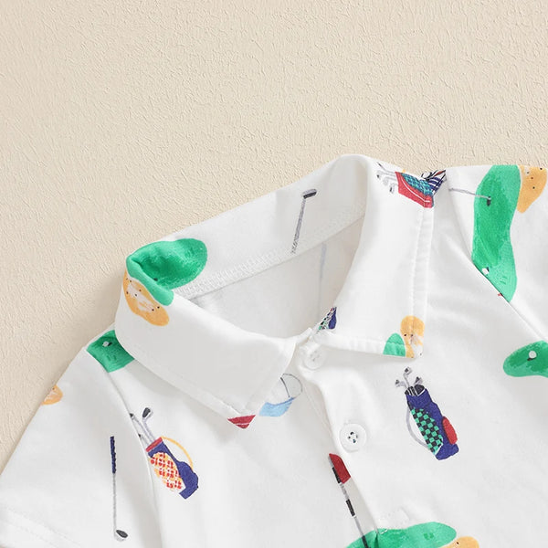 2024-11-25 Lioraitiin Baby Boy Girl Golf Romper Half Button-up Lapel Neck Short Sleeve Jumpsuit Summer Clothes