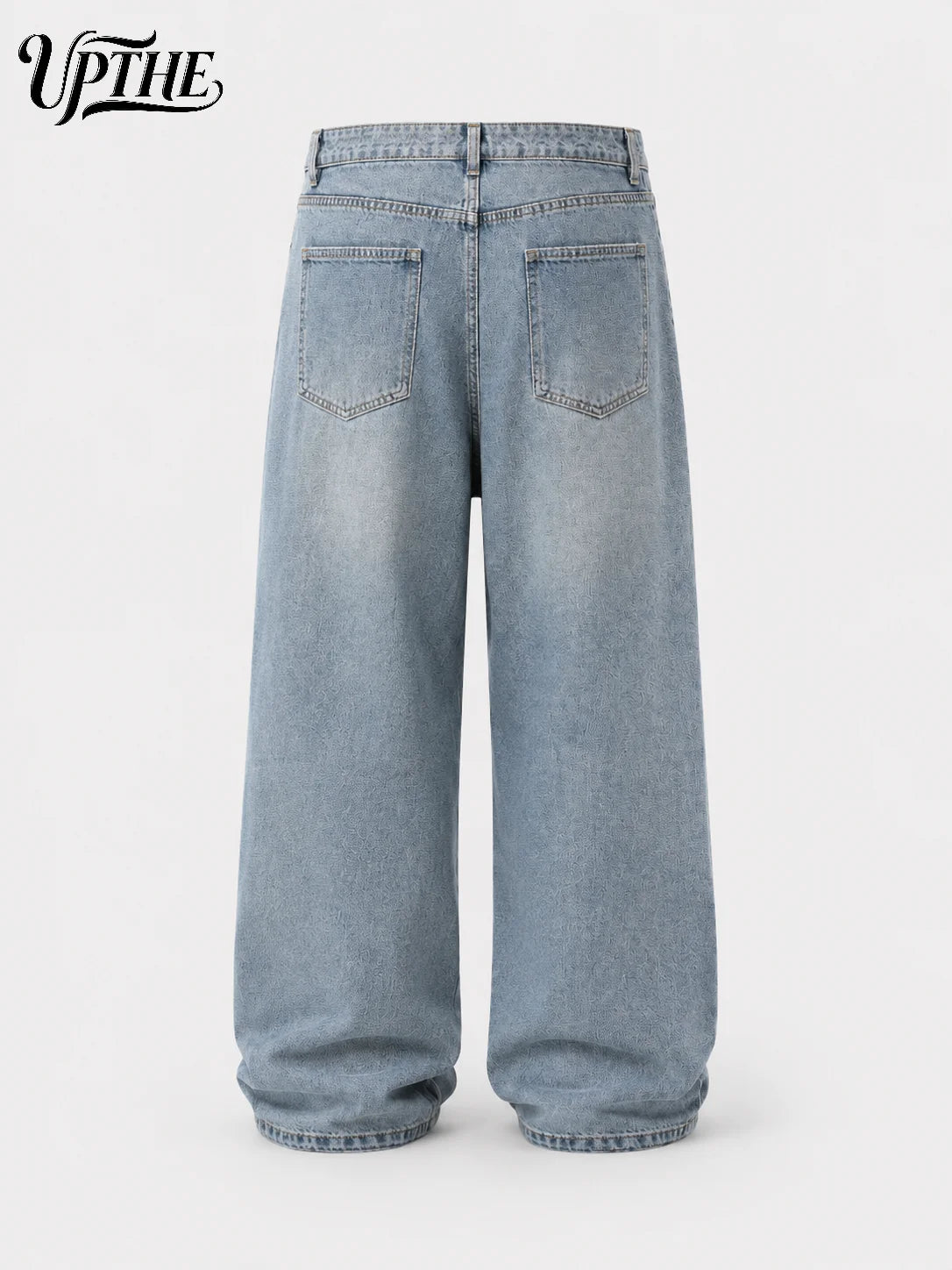 UP.THE Men Light Washed Baggy Wide Leg Jeans, Y2K Oversized Loose Plain Denim Pants, Minimal Basic Streetwear Trousers for Daily Casual Outfits