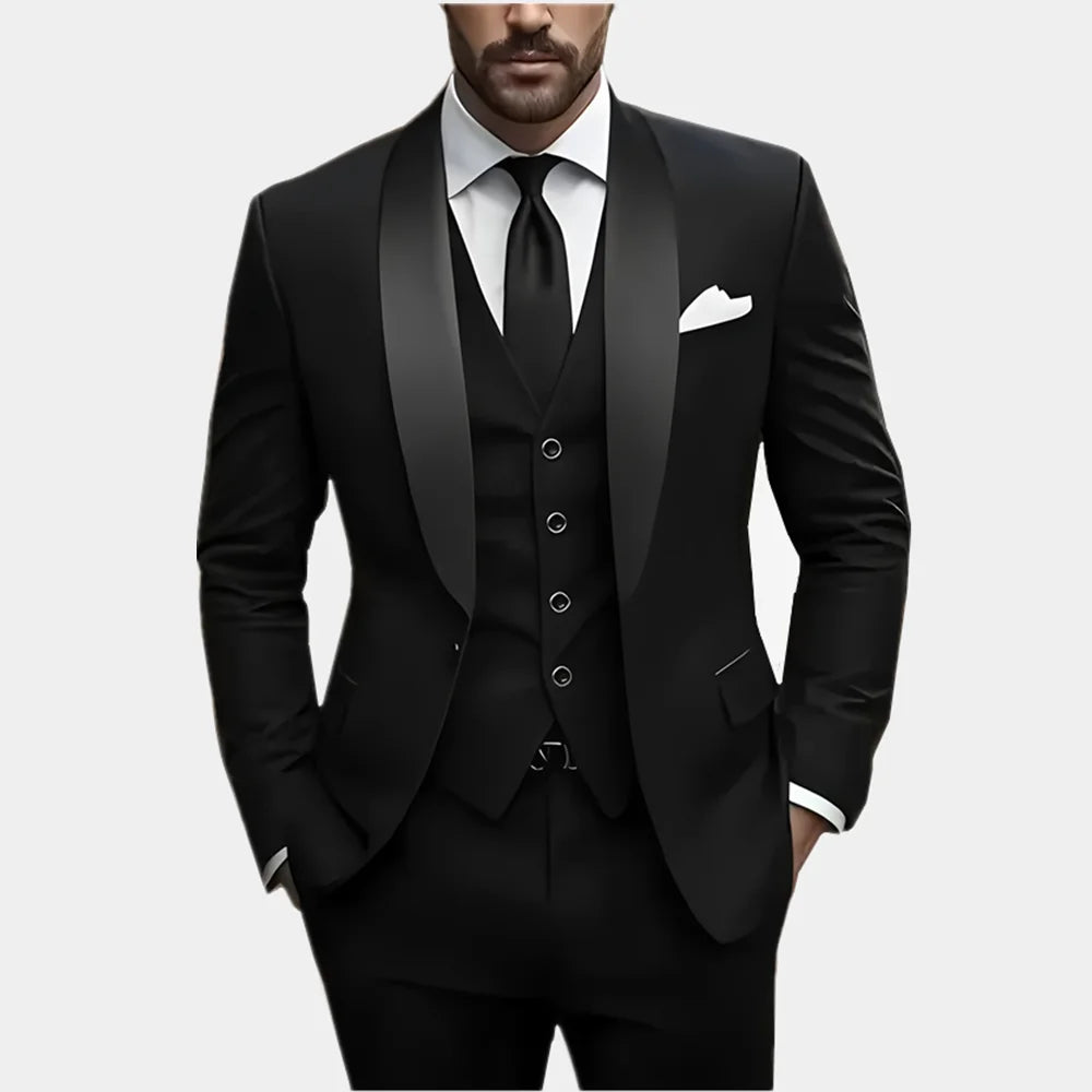 Jacket Vest Pants Solid Color Men's Formal Business Office Suit Groom Wedding Dress Party Blazer Waistcoat Trousers Tuxedo