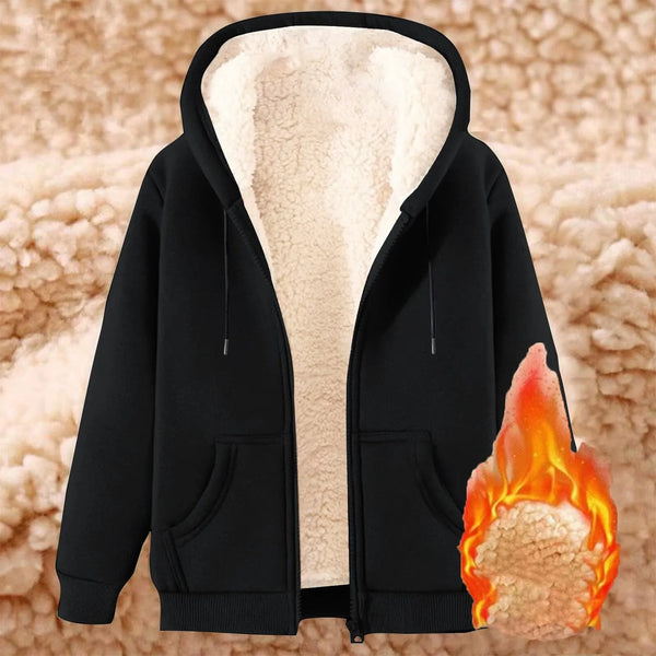 Women Solid Color Fleece Thickened Hoodies Large Size M-5XL Zip Up Warm Lined Thermal Sweatshirt Fall Winter Hooded With Pockets