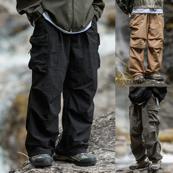 Male Summer Double Pleated Parachute Pants With Large Pockets Casual Outdoor Cargo Men'S Outdoor Sports Jogging Tactical Pants