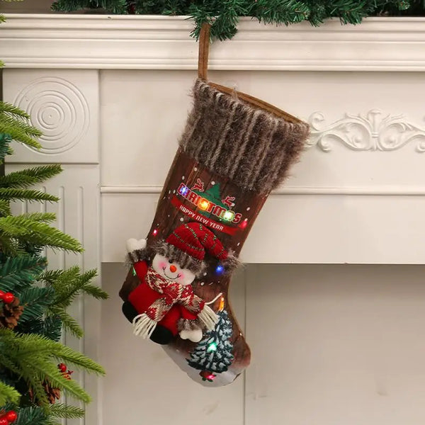 Christmas Stocking With Colorful Lights 18.11 Inches Cartoon Christmas Stocking Tree Ornaments Decoeative Stocking Pendants