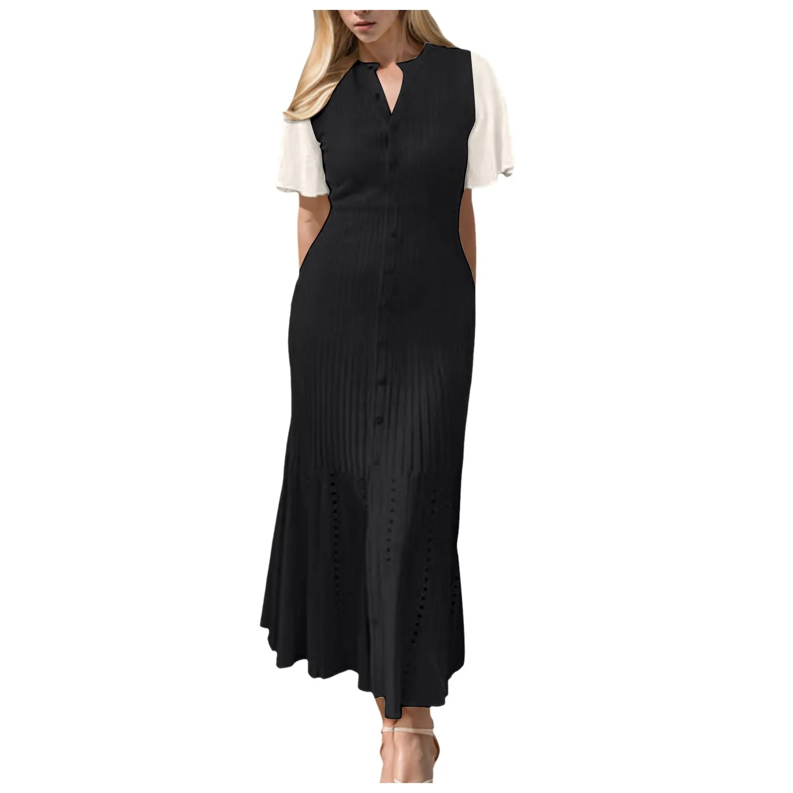 Summer Autumn Elegant Knitted Long Dresses Women French Slimming Knitted Mermaid Dress Lady Single Breasted Party A Line Dress
