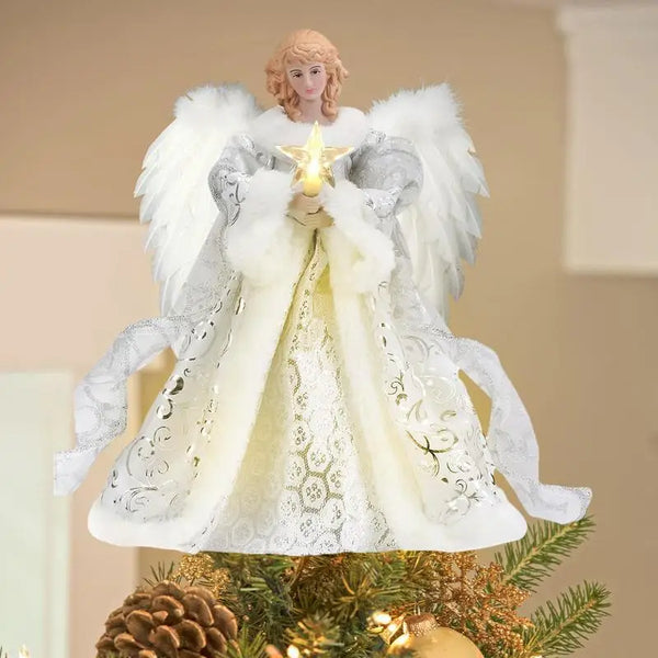 2024 Christmas Tree Angel Topper Lovely Angel Pendant Christmas Tree Toppers Sparkling Angel Statue Treetop Decoration